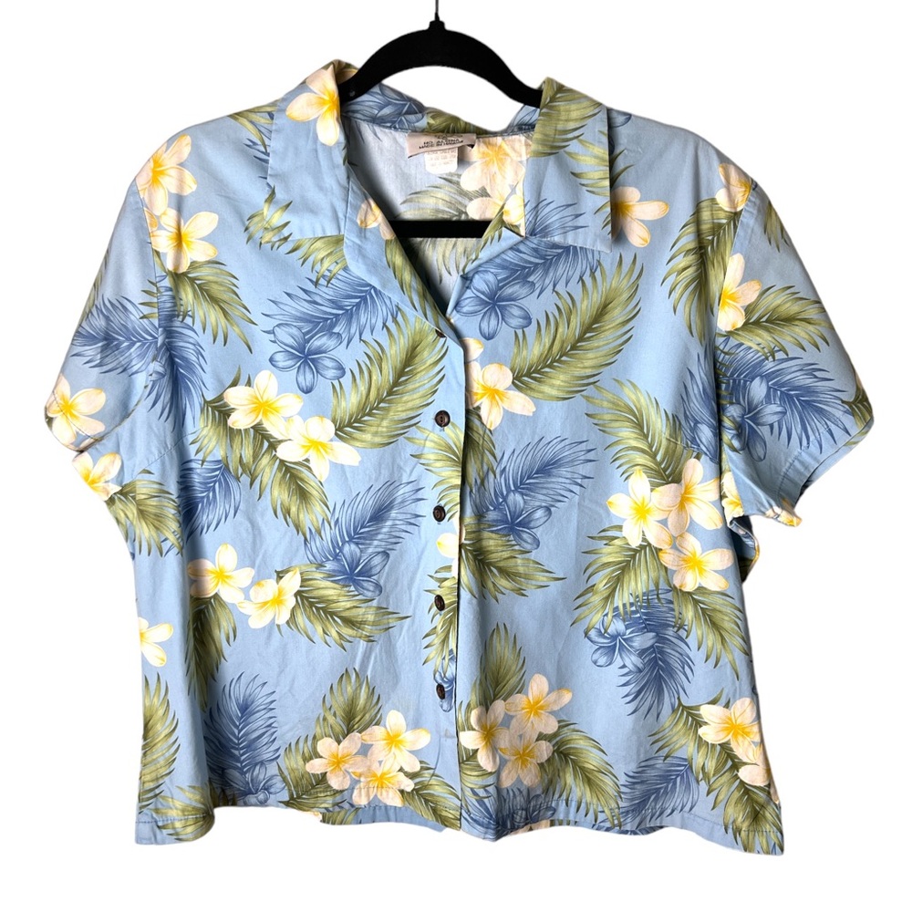 Ho Aloha 100% cotton tropical floral button down short sleeve collar top sz XL